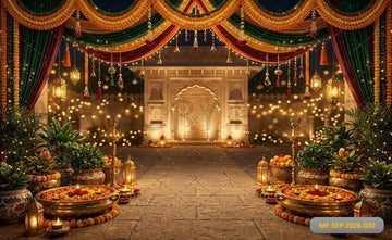 GRAND ROYAL MARIGOLD PALACE COURTYARD FESTIVE DECOR BACKDROP - PRINTED BACKDROP