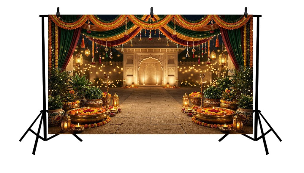 GRAND ROYAL MARIGOLD PALACE COURTYARD FESTIVE DECOR BACKDROP - PRINTED BACKDROP