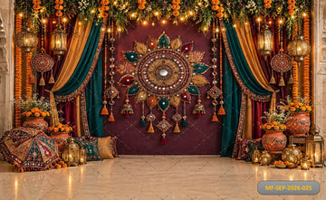 ROYAL MAROON FLORAL MANDALA FESTIVE DECOR - PRINTED BACKDROP