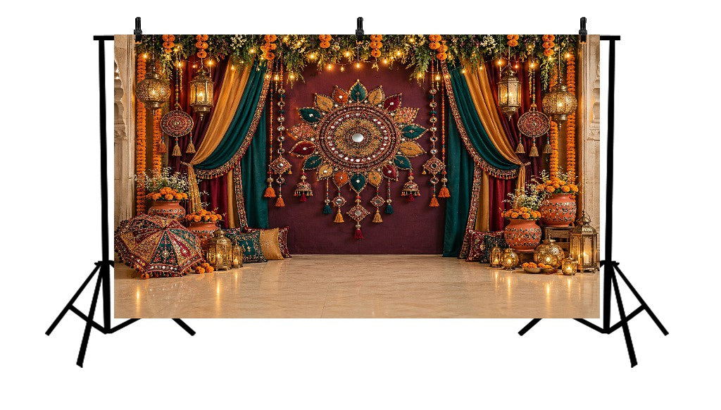 ROYAL MAROON FLORAL MANDALA FESTIVE DECOR - PRINTED BACKDROP