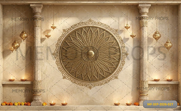 ROYAL GOLDEN SUNBURST PILLAR FESTIVE ELEGANCE BACKDROP - PRINTED BACKDROP