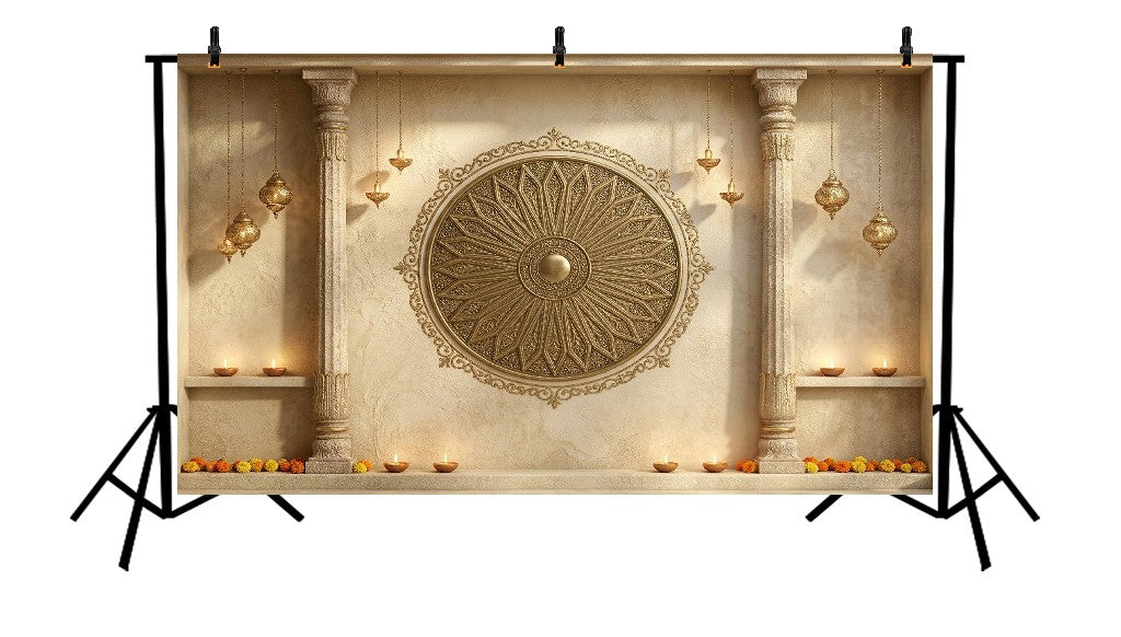 ROYAL GOLDEN SUNBURST PILLAR FESTIVE ELEGANCE BACKDROP - PRINTED BACKDROP