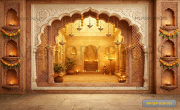 ROYAL GOLDEN ARCH DIYA LIGHTING FESTIVE PALACE SETUP - PRINTED BACKDROP