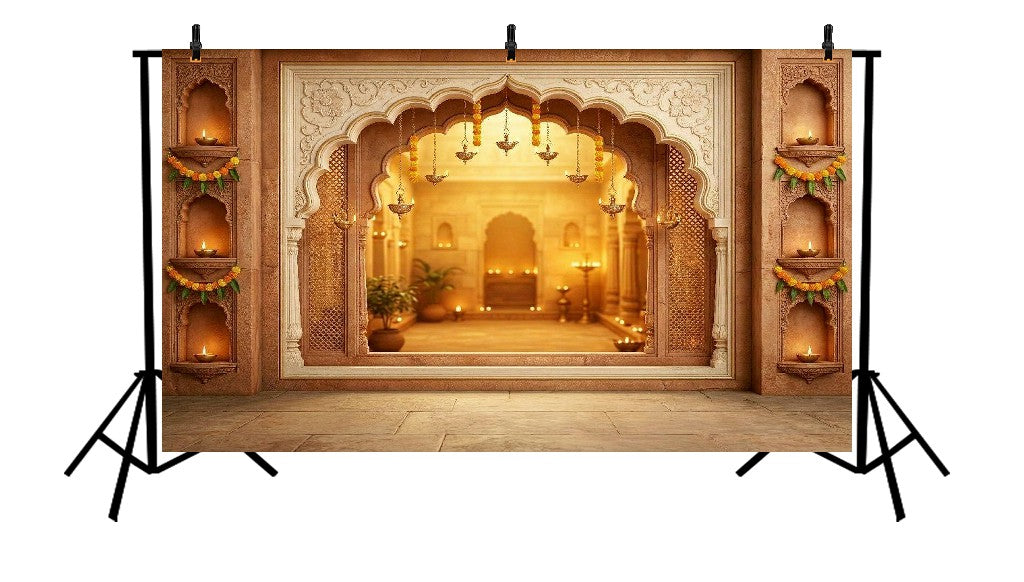 ROYAL GOLDEN ARCH DIYA LIGHTING FESTIVE PALACE SETUP - PRINTED BACKDROP