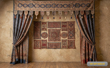 ROYAL BLUE MAROON TEXTILE CURTAIN ARCH SETUP - PRINTED BACKDROP