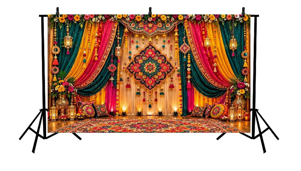 VIBRANT MULTICOLOR FLORAL DRAPE BOHO FESTIVE - PRINTED BACKDROP
