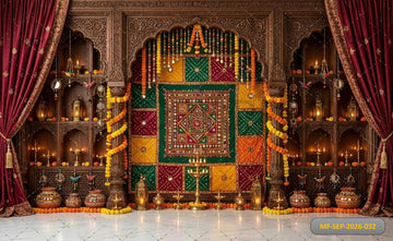 ROYAL ETHNIC EMBROIDERED TEXTILE FESTIVE ARCH DECOR - PRINTED BACKDROP