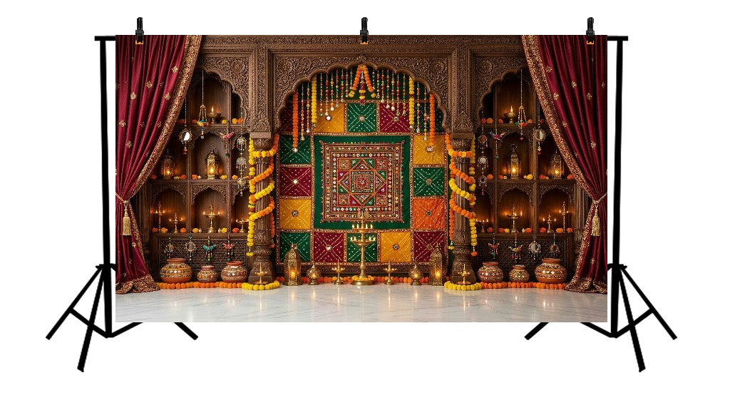 ROYAL ETHNIC EMBROIDERED TEXTILE FESTIVE ARCH DECOR - PRINTED BACKDROP