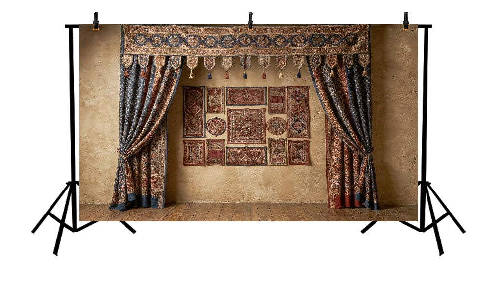 ROYAL BLUE MAROON TEXTILE CURTAIN ARCH SETUP - PRINTED BACKDROP