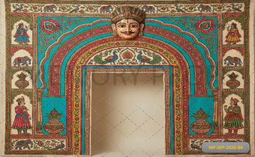ROYAL TURQUOISE HERITAGE ARCH WITH TRADITIONAL ART BACKDROP - PRINTED BACKDROP