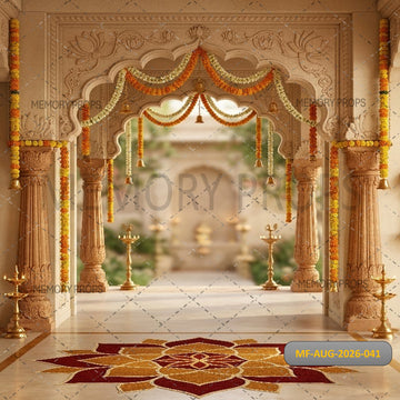 ROYAL CARVED ARCHWAY FLORAL MANDAP ELEGANCE - PRINTED BACKDROP