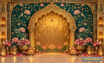 ROYAL GOLDEN ARCH LOTUS FLORAL TEMPLE ELEGANCE - PRINTED BACKDROP