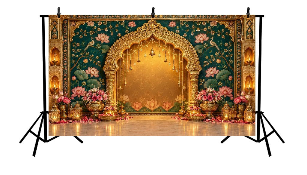 ROYAL GOLDEN ARCH LOTUS FLORAL TEMPLE ELEGANCE - PRINTED BACKDROP