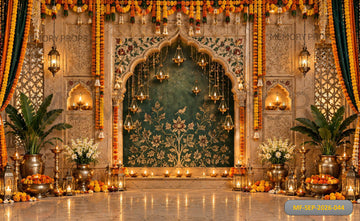 ROYAL MARBLE ARCH FLORAL LAMP DECOR FESTIVE MANDAP - PRINTED BACKDROP