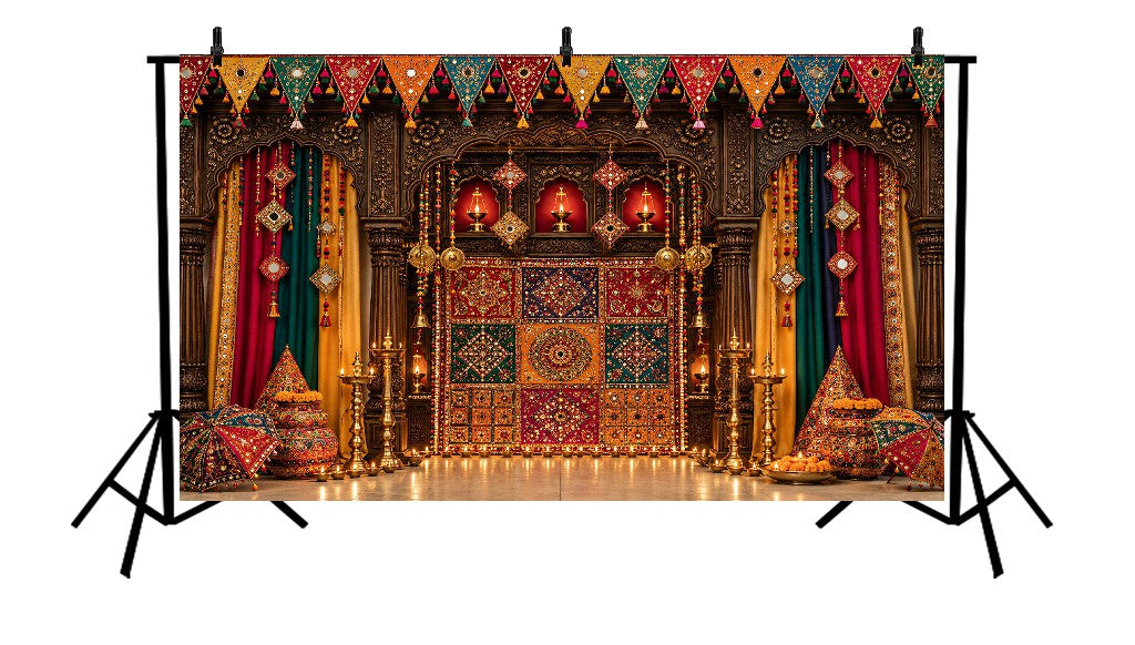 ROYAL MULTICOLOR TRADITIONAL TEXTILE HAVELI FESTIVE - PRINTED BACKDROP