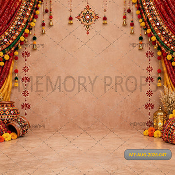 RED GREEN FESTIVE GARBA DECORATION - PRINTED BACKDROP