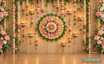 FLORAL MANDALA MARIGOLD FLOWER DECORATION- PRINTED BACKDROP