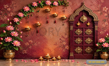 LOTUS FLOWER ARCH ARCHWAY LANTERN DECORATION  - PRINTED BACKDROP