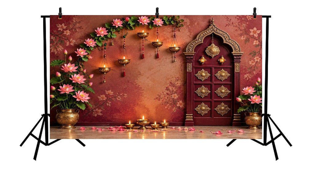 LOTUS FLOWER ARCH ARCHWAY LANTERN DECORATION  - PRINTED BACKDROP