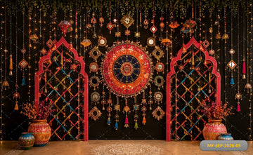 ROYAL MULTICOLOR BOHO ARCH WITH FESTIVE HANGING DECOR BACKDROP - PRINTED BACKDROP