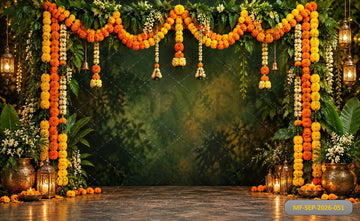 MARIGOLD FLOWER GARDEN ARCH DECORATION - PRINTED BACKDROP