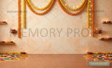DIWALI MARIGOLD DIYA RANGOLI FESTIVE HOME DECOR - PRINTED BACKDROP