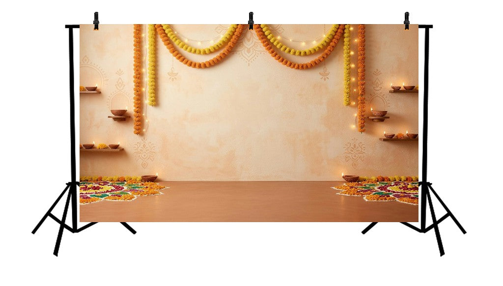 DIWALI MARIGOLD DIYA RANGOLI FESTIVE HOME DECOR - PRINTED BACKDROP