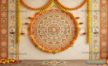 TRADITIONAL RANGOLI DIYA MARIGOLD FESTIVE DECOR - PRINTED BACKDROP