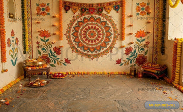 TRADITIONAL RANGOLI MANDALA FLORAL DIWALI DECOR - PRINTED BACKDROP