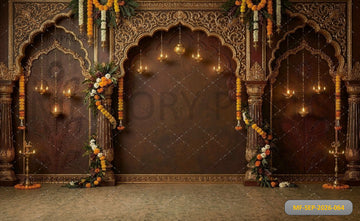 ROYAL BROWN ARCH DIYA MARIGOLD FESTIVE - PRINTED BACKDROP