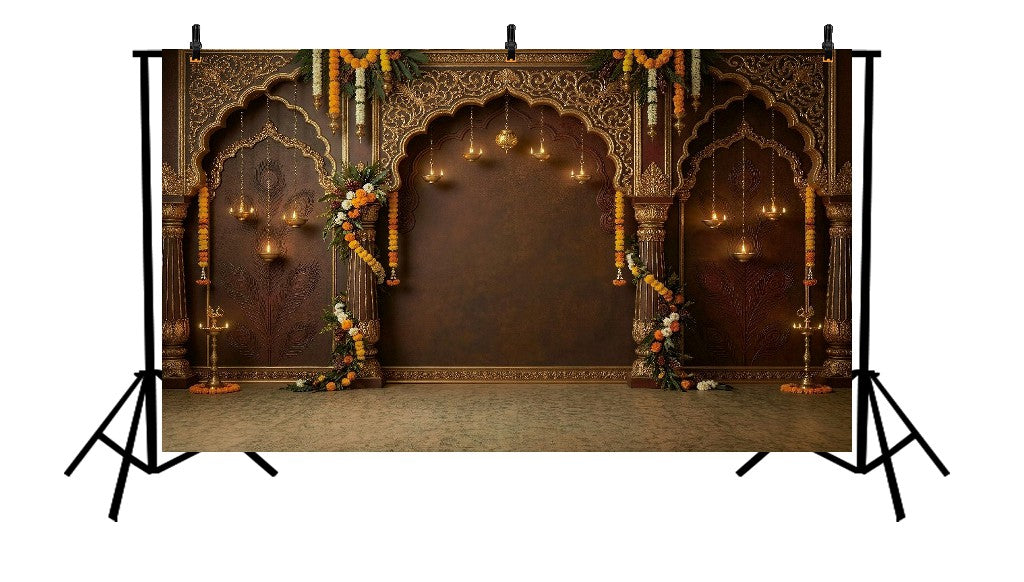 ROYAL BROWN ARCH DIYA MARIGOLD FESTIVE - PRINTED BACKDROP