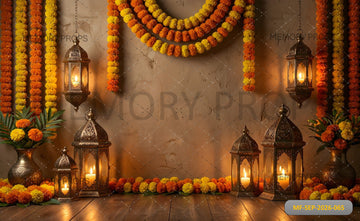 MARIGOLD LANTERN FESTIVE DIWALI - PRINTED BACKDROP