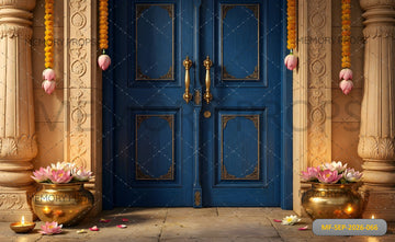 ROYAL BLUE LOTUS DOOR FESTIVE - PRINTED BACKDROP