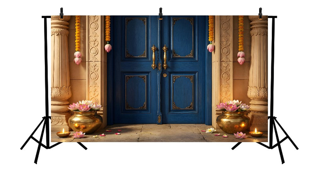 ROYAL BLUE LOTUS DOOR FESTIVE - PRINTED BACKDROP