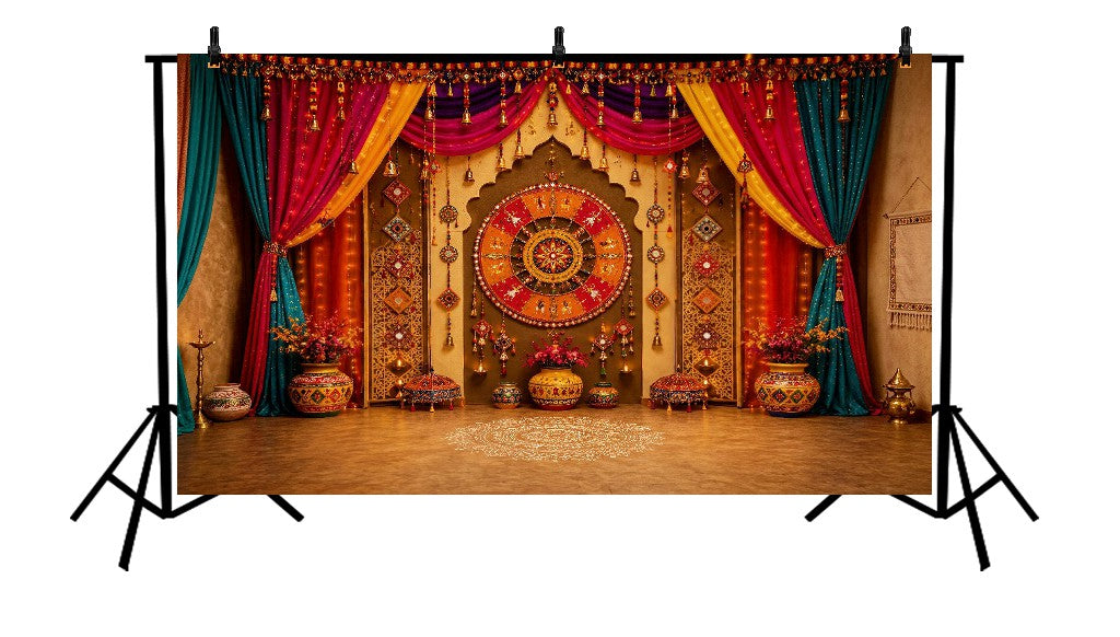 ROYAL MULTICOLOR DRAPED MANDALA FESTIVE PALACE SETUP - PRINTED BACKDROP