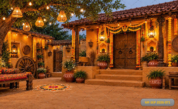 RUSTIC VILLAGE DIWALI COURTYARD FESTIVE - PRINTED BACKDROP