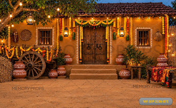 RUSTIC VILLAGE COURTYARD MARIGOLD DIWALI - PRINTED BACKDROP