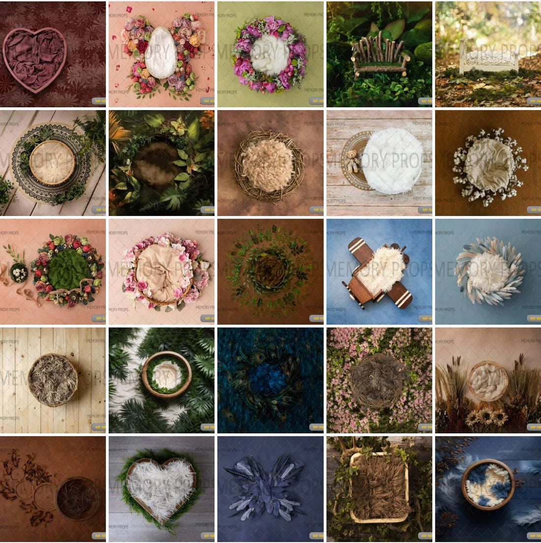 SOFT BLUE SPRING BLOSSOM BACKGROUND WITH BUTTERFLIES - PRINTED BACKDROP