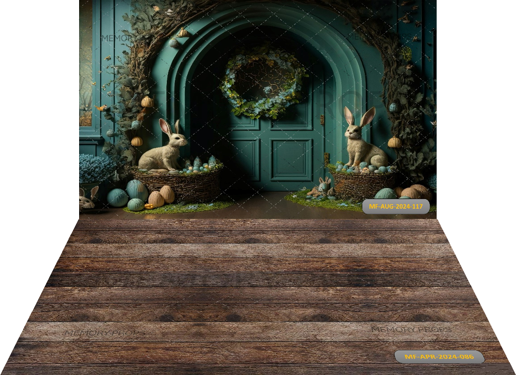 BLUE DOOR WITH FLOWERS + WOODEN TEXTURE BACKDROPS