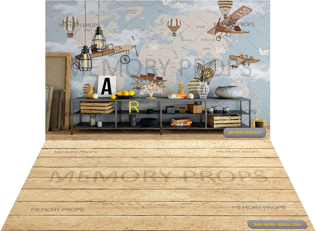 World Map Theme Wooden Flooring Backdrops