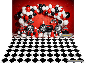 CHECKERED RACING TIRE + CHECKERED RACING BACKDROP