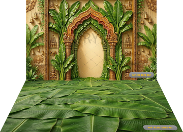 TRADITIONAL BANANA LEAF TEMPLE + WITH FLOOR - PRINTED BACKDROP