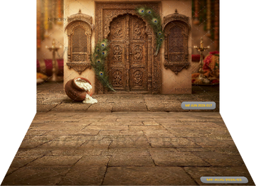TRADITIONAL ROYAL JANMASHTAMI DOOR  MAKHAN MATKI + WITH FLOOR - PRINTED BACKDROP