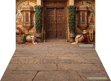 ROYAL RAJASTHANI HAVELI DOOR & PEACOCK MATKI FESTIVE + WITH FLOOR - PRINTED BACKDROP