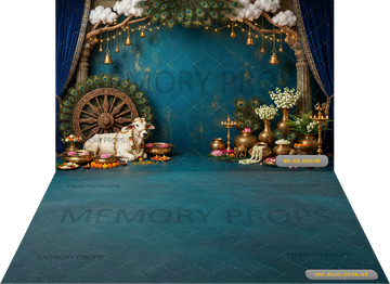 DIVINE PEACOCK NANDI ROYAL TEMPLE COURTYARD +WITH FLOOR  - PRINTED BACKDROP
