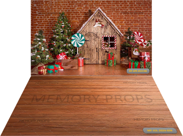RED BRICK WALL CHRITSMAS + BROWN WOODEN TEXTURE BACKDROPS