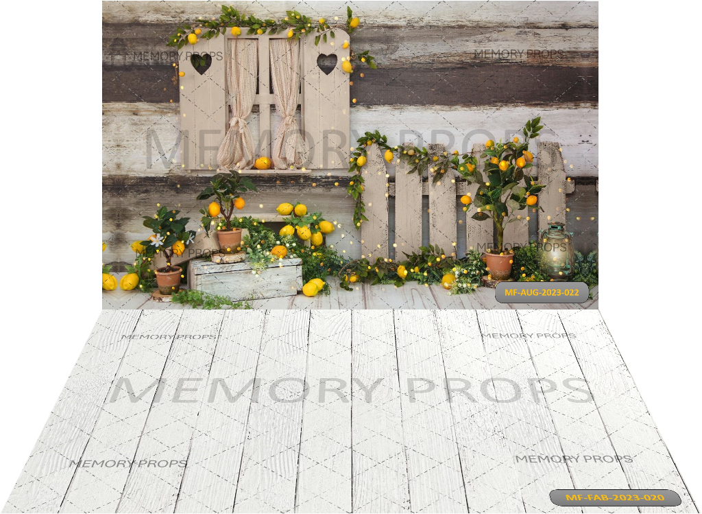 Summer Lemon Tree Barn White Wooden Texture Backdrops