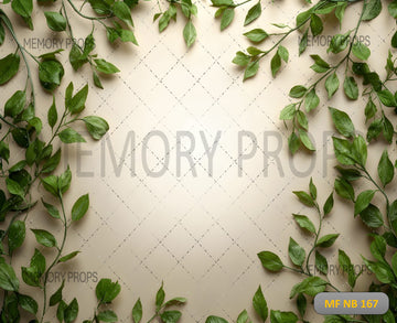 MINIMAL GREEN LEAF VINE FRAME WITH SOFT BEIGE BACKGROUND - PRINTED BACKDROP