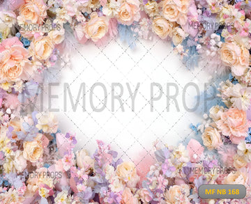 PASTEL FLORAL DREAM FRAME WITH SOFT FEATHERS AND BLOSSOM BORDER - PRINTED BACKDROP