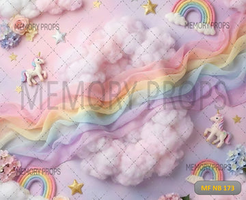 PASTEL RAINBOW DREAMLAND WITH UNICORNS AND CLOUDS - PRINTED BACKDROP